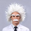 White Mad Scientist Wig with Moustache&Eyebrows Short Funny White Crazy