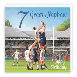 Hunts England - 7th Great Nephew Rugby Birthday Card - Milo's Gallery - Age 7 Sport Fun Birthday Card For Great Nephew - Birthday Card For 7 Year Old Rugby Fan - Age Seven