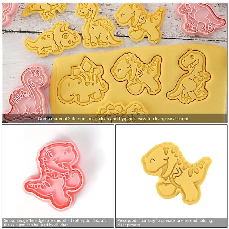 Dino Cookie Cutter, 8 Pieces Dinosaur Cookie Cutters, Plastic, Dinosaur