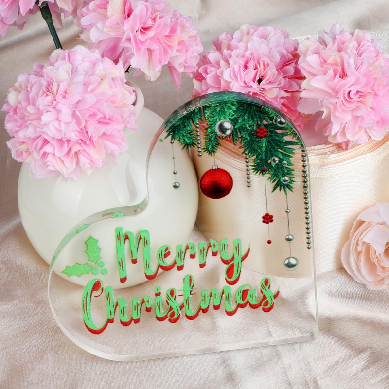 Acrylic35, Heart-Shaped Acrylic Plaque, Merry Christmas Family Decoration, for Good