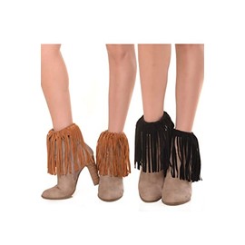 ICONOFLASH Women's 2 Pairs Vegan Suede Boot Cuffs, Black Khaki