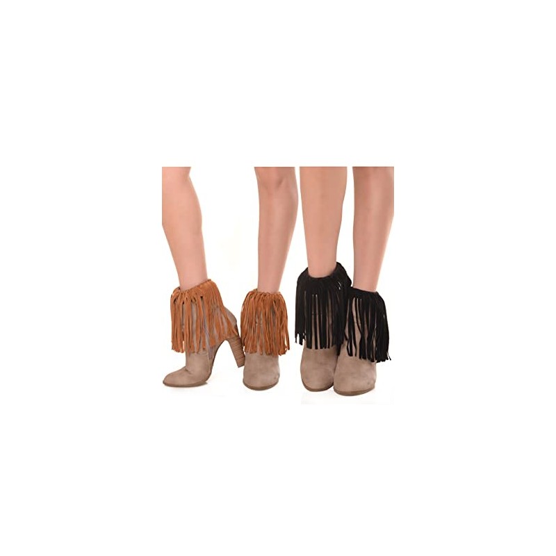 ICONOFLASH Women's 2 Pairs Vegan Suede Boot Cuffs, Black Khaki