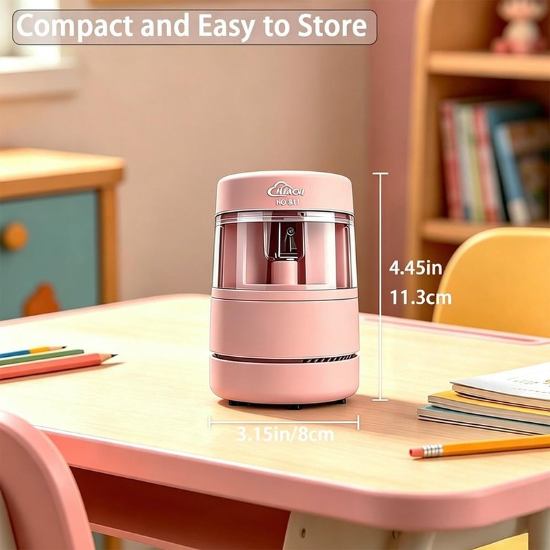 Rechargeable 2-in-1 Electric Pencil Sharpener with Desktop Vacuum, Cordless Automatic