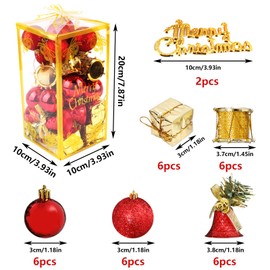 Christmas Baubles Matt Shiny Glitter 32 Pieces Small Mini Decorative Baubles Christmas Baubles Christmas Tree Decoration Set Christmas Tree Baubles in Red Matt for Christmas Tree Decoration