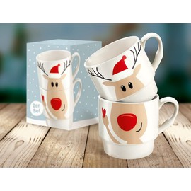 Stapeltasse " Elch" 2 Tassen gleich 1 Motiv; 14,5x11,5x8,5cm; Weihnachten Advent Geschenk