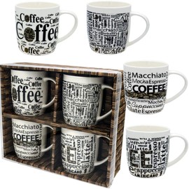Rockin Coffee Mugs Set of 4 Vintage Beautiful Ceramic Cups with distinctive assorted Café phrases, in exclusive Boxed gift sets best Gift Set Home Decoration, Gifts for Mom Birthday Christmas