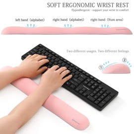 UnivoColors Design-Wave Keyboard Wrist Rest, Artificial Sheepskin+Memory Foam+Ergonomic+Anti-Slip Gel, Resilience Support during Work and Gaming,Keyboard Accessory,Pink