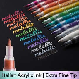 Metallic Paint Pens for Rock Painting, Stone, Ceramic, Glass, Wood, Fabric, Pebbles, Scrapbook Journals, Photo Albums, Card Stocks. Set of 12 Acrylic Paint Markers Extra-Fine Tip 0.7mm