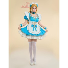 Mobbunny Women's Princess Cosplay Costume Maid Costume Dress Anime Blue Cosplay Dress with Apron Sleeves