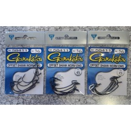 Gamakatsu 3 Packs Gamakatsu Offset Shank Worm Hook EWG 58411 1/0