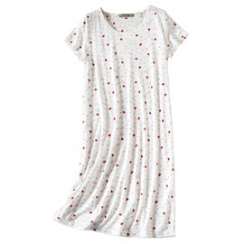 CHUNG Women Nighties Short Sleeve Above Knee Soft Cotton Nightdress Ladies loose Cute Animal Floral Print Summer Loungwear Sleepwear,88-LittleHeart,L(20-22)