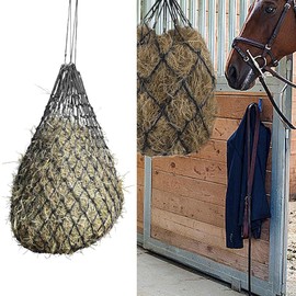 Hay Net for Horses, Net for Species-Appropriate Feeding, Hay Net for Horses, Hay Bag for Horses, Hay Net Tight Mesh with Rings and Carabiner Hook, Hay Bag Capacity, 5 x 5 cm, Black
