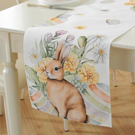 meioro Easter Table Runner for Home Decor, Mode Rabbit Eggs Table Runners, 13x48 Inch Spring Holiday Floral Table Cover, Farmhouse Fireplace Table Decoration for Kitchen Dining Room Party (Easter B)