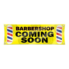 Barbershop Coming Soon Banner (1ft X 3ft) Yellow Barber Vinyl Display Hair Salon Poster Lounge Open Sign