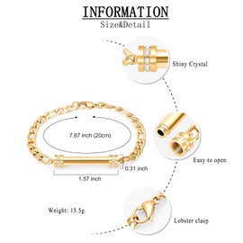 Hearbeingt Cylinder Cremation Jewelry Urn Bracelet for Ashes Crystal Memorial Bracelet for Women Girl Keepsake Bangle Ashes Holder(Gold)