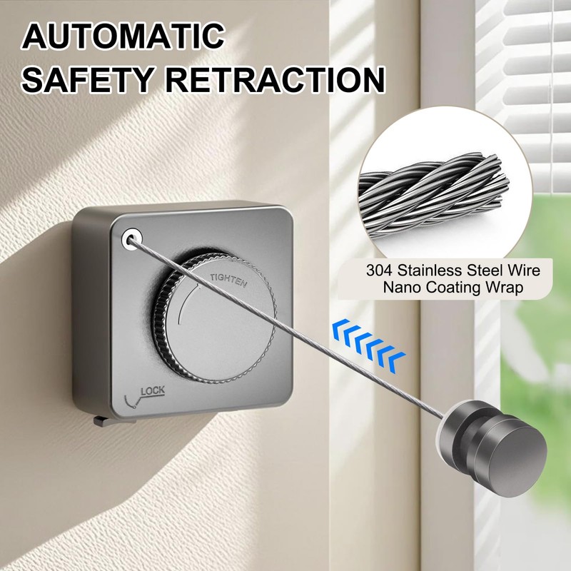 LIVEHITOP Retractable Washing Line, Wall Mounted Extendable Clothes Line Non-Sagging