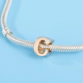 Rose Gold Letter Charms Solid Sterling Silver Initial A-Z Alphabet Charm Beads, Sterling Silver