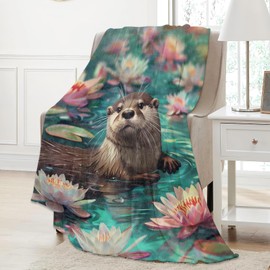Aonimonis Cute Otter Throw Blanket Gifts for Women Adults Girls, Soft Fuzzy Warm Cozy Flannel Blankets for Bedroom, Travel, Couch, Home Decor 50x60 in