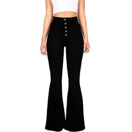 KDF Flare Jeans for Women High Waisted Bell Bottom Jeans for Women Slimming Wide Leg Denim Pants Buttons Closure Black Size 12