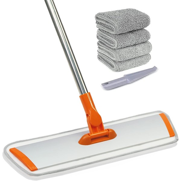 Microfiber Flat Wet-Dry Mop with 51" Adjustable Stainless Steel Handle,