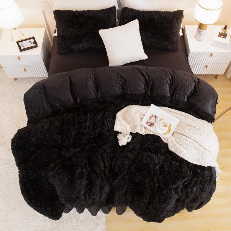 Andency Andency Fluffy Black Comforter Set King Size, 3 Pieces