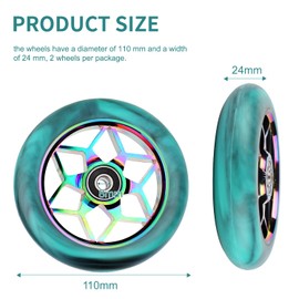 DBREAKS Stunt Scooter Wheels, Pack of 2 Scooter Replacement Wheels, 110 mm Scooter Wheels with ABEC, 9 Ball Bearings, Hardness 88A, Suitable for All Kinds of Scooters (Colourful Blue)