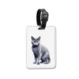 WIRESTER PU Leather Luggage Tag Name Tag Bag Tag for Travel Suitcase Baggage Luggage - Watercolor Russian Blue Cat Sitting Down