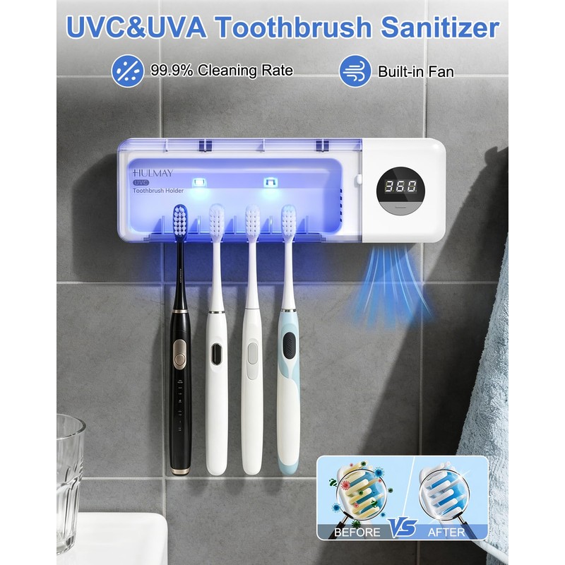 Hulmay UV Toothbrush Holder, Electric Toothbrush Holder Wall Mounted for