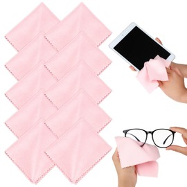 Molain 10 Pieces Microfiber Glasses Cleaning Cloths, Reusable Soft Lens Cleaning Cloth Pink Eyeglasses Cleaner Accessories for Camera Phone Screens 6 x 7 inch