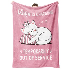 GoMelley Funny Wife Birthday Gifts - Wife Is Charging Super Soft Pink Flannel Blanket, Anniversary, Valentines Day, Christmas Romantic Gifts for Her, 60”× 50”（Pink）