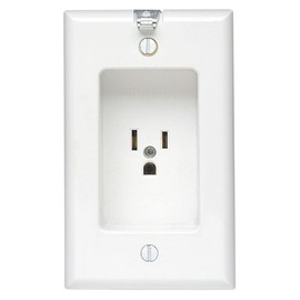Leviton 15 Amp/125V 1 Gang Recessed Single Receptacle, Residential Grade, with Clock Hanger Hook, 688-W, White