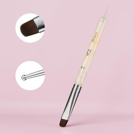 French Nail Brush, Hechunzi 2 Way French Gel Acrylic Nail Art Kolinsky Brush With Dotting Tool for Professional Manicure Cuticle Clean Up Nail Art Design (Giallo, #14)