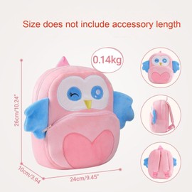 NXLGYDZ Unisex Toddler Animal Backpack，Ultra-Soft Lightweight School Bag，Cute Plush Owl Mini Daypack for 2-6 Years