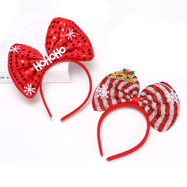 Dusenly 2pcs Colorful Christmas Headbands Hair Hoop Hair Accessory Headwear Bow Headband Christmas Holiday Party Supplies Gifts