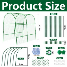 codree Garden Cucumber Trellis for Plant Climbing- 47 x 47 Inch Metal Arch Melon Trellis for Raised Bed- Foldable Garden Tunnel Trellis with Climbing Net Clips for Growing Vine Vegetable