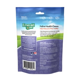 Emerald Pet Feline Health Chews Hairball Support — Natural Grain Free Feline Hairball Control Chews — Hairball Control Cat Supplements for Hairball Prevention and Elimination — Made in USA, 2.5 oz