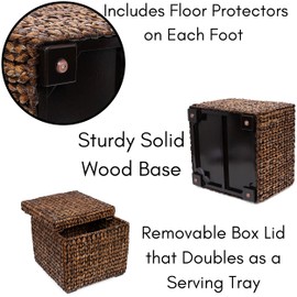 BIRDROCK HOME Storage Cube Box with Lid - Brown Wash Seagrass - Hand Woven Container for Blankets Pillows - Sturdy Metal Frame