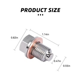 Tioollev M14×1.5 Magnetic Oil Drain Plug, Aluminum Stainless Steel Sump Drain Nut Bolt with 5 Copper Crush Washer, Universal Leak-proof Replacement Car Accessories for Most Vehicles (M14×1.5)