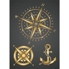 Stencil with Compass 4.5" x 6.5" - Stencil Company Original Nautical Stencil for Adding Texture, Design and Accents to Mixed Media Backgrounds