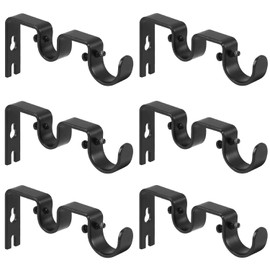 Anndason Heavy Duty Curtain Rod Brackets Double Curtain Rod Brackets Double Rod Holders 1" and 5/8" Inch Rod (Set of 6, Black)