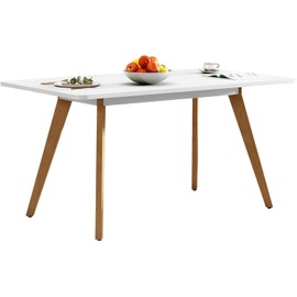 Comfy to go 47.2" Dining Table for 4-6 Person - Rectangular Kitchen Table with Soild Wood Legs Mid Century Modern Table for Dinning Room, Kitchen, Living Room (White)