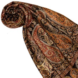 Lorenzo Cana Brand 78166 Women's Pashmina Scarf Shawl Stole Wrap Natural Fibre Opulent Pattern in Harmonious Brown Colours with Fringes 70 cm x 200 cm, Rust brown, gold, beige, brown