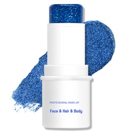 Jutqut Body Glitter Stick, Chunky Glitter Gel for Face Body Hair, Blue Glitter Face Glitter Gel Makeup, Sparkling Holographic Mermaid Sequins Paint, Waterproof Multiuse Glitter Face Paint, 04#Blue