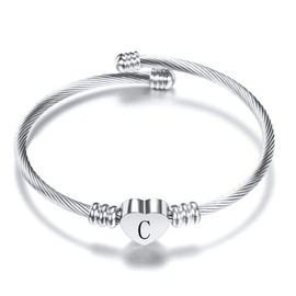 FGT Initial C Letter Cuff Bracelet Silver Heart Bangle Gift Daughter Women Girls Granddaughter Birthday Mothers Day Valentine