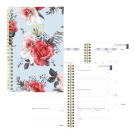 Blueline Essential Academic Weekly/Monthly Planner, 13 Months, July 2022 to July 2023, Gold Twin-Wire Binding, Poly Cover, 8" x 5", Vintage Flowers Design, Light Blue, Bilingual (CA114BPI.02-23)