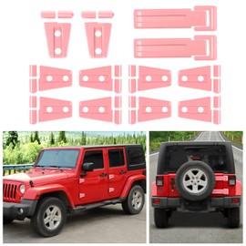 SQQP 12PCS Full Set Exterior Decoration Trim Kit Compatible with 2007-2018 Jeep Wrangler JK JKU Door Hinge Engine Hood Hinge Tailgate Hinge Cover (Pink)