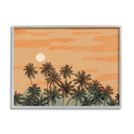 Stupell Industries Tropical Summer Sunset Orange Sky Palm Trees, Designed by Ziwei Li Gray Framed Wall Art, 30 x 24, Green