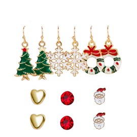 QOMJUFA 12 Pairs of Earrings Christmas Women's Christmas Earrings Set Christmas Earrings Women's Earrings for Women Girls Holiday Earrings Hanging Earrings Cute Christmas Party Jewellery, Alloy Steel