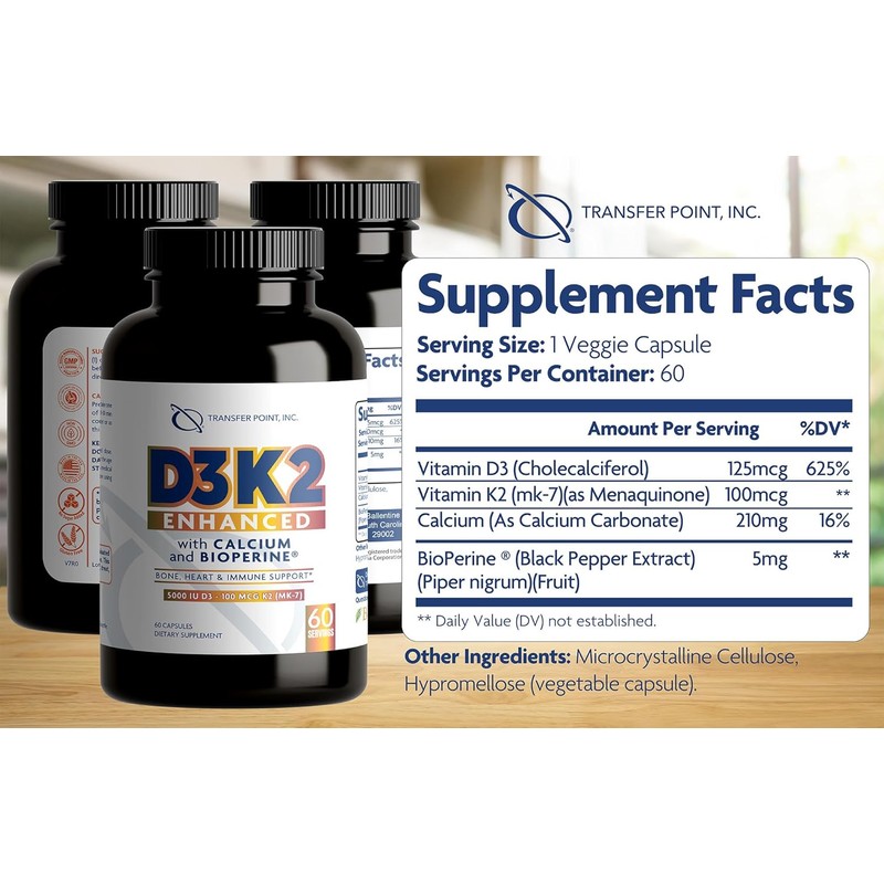 D3K2 Enhanced with Calcium & BioPerine® - 5000 IU Vitamin