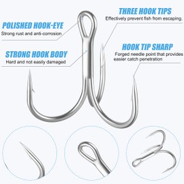 Treble Fishing Hooks, Super Sharp Solid Triple Barbed Fish Hook Strong Wide Gap High Carbon Steel Barbed Hook for Fishing Lures Baits Freshwater Saltwater (Silver 14# 125pcs)